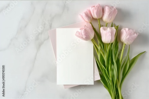 Minimal Floral Card Mockup with Soft Pink Tulip Bouquet