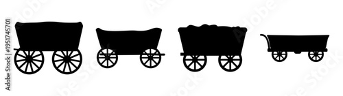 Explore vintage wagon silhouettes vector art for historical designs and transportation theme projects online now