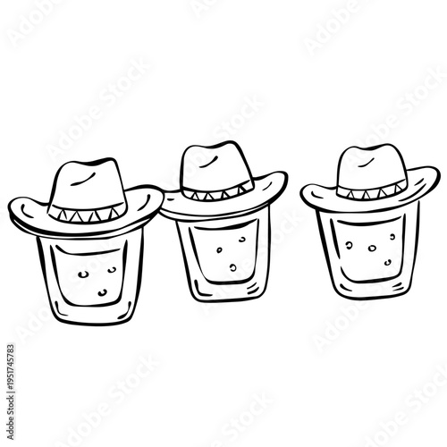 Cute Cowboy Shot Glass Characters Set – Western Line Art Doodle Clipart