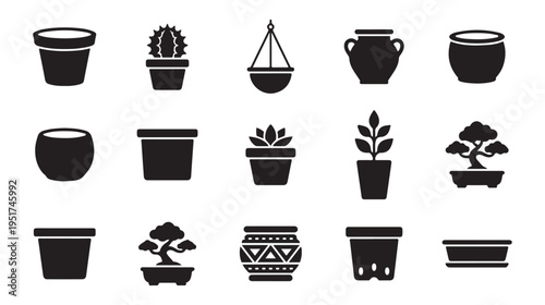 Empty flower pots and plant containers collection featuring different shapes and sizes for professional garden