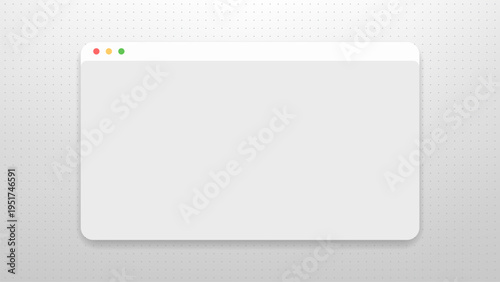 Blank browser window interface on dotted background. Empty website frame for web design. Minimalist user interface mockup. Vector illustration screen for software development and application.