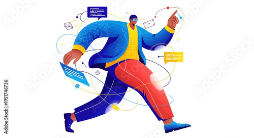 Dynamic tech professional navigating a complex digital ecosystem to drive innovation and business transformation