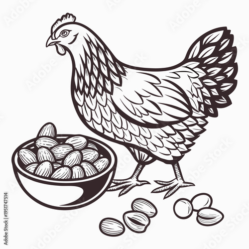 Chicken with bowl of nuts food poultry