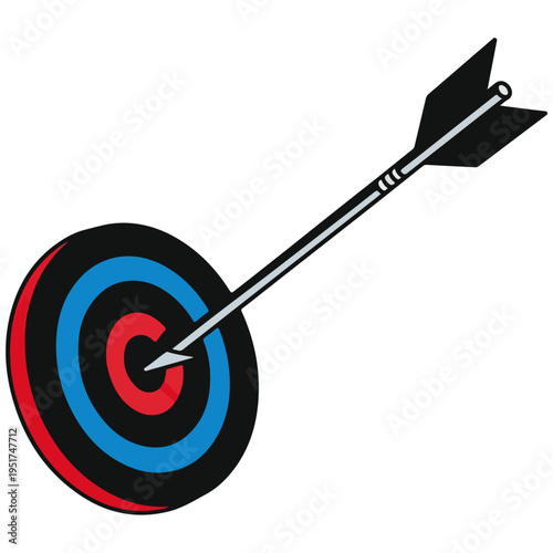 bullseye target and arrow hit flat vector illustration