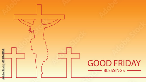 A symbolic representation of Good Friday with three crosses and Jesus Christ on the cross