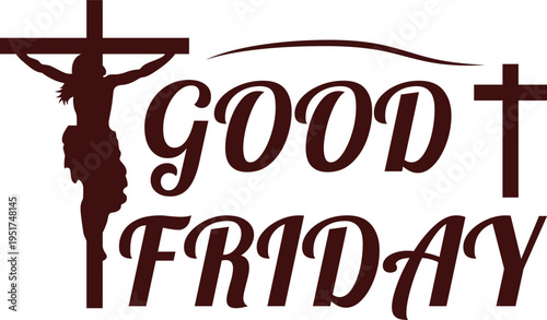 A Good Friday logo with a crucifix and cross on a white background