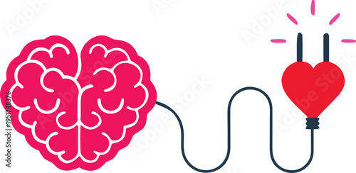 Heart and Brain Connection Illustration Set | Mind Emotion Balance Vector Icon

