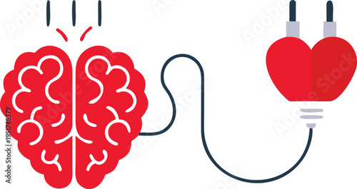 Heart and Brain Connection Illustration Set | Mind Emotion Balance Vector Icon

