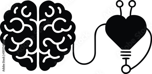 Heart and Brain Connection Illustration Set | Mind Emotion Balance Vector Icon

