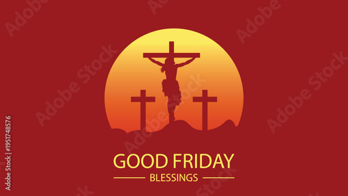 A symbolic representation of Good Friday with three crosses at sunset