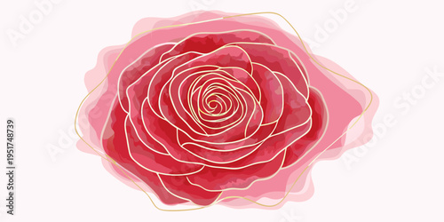 Abstract floral illustration of a layered rose with golden outlining