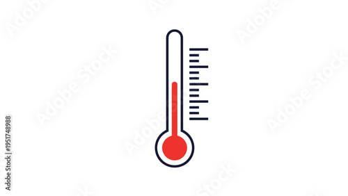 Thermometer symbol with red mercury indicating high temperature level for medical, science, health, or weather concepts.
