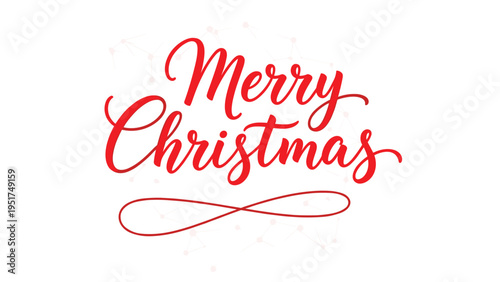 Beautiful red merry christmas calligraphy lettering isolated on white background for festive holiday season greetings.