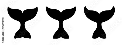 Three black mermaid tails silhouette vector illustration for ocean sea design and decoration art