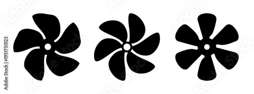 Three black fan blades illustration for cooling system design and ventilation equipment graphic resource