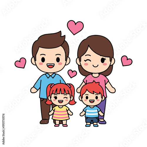 happy multiracial family with hearts love and affection flat design vector illustration