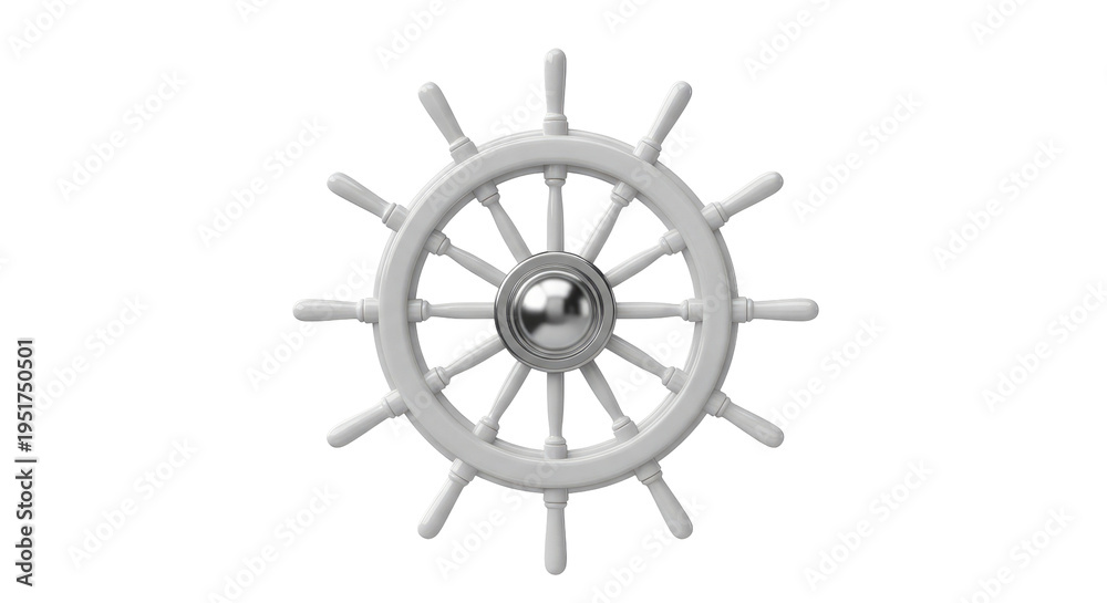 Obraz premium White ship wheel on black background