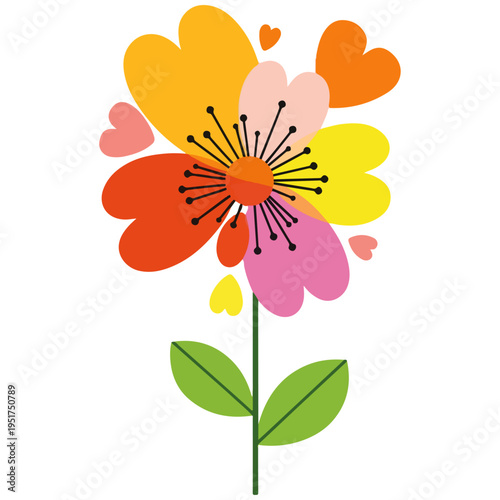 Multicolor Heart Petal Flower Flat Vector Illustration