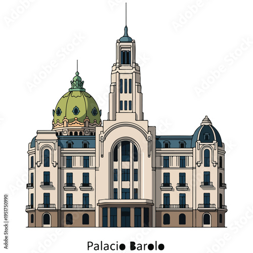Palacio Barolo Buenos Aires Landmark Building Flat Vector Illustration