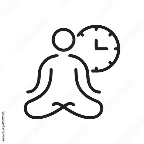 Time to Relax, Meditation, Yoga Line Icon. Man Sitting in Lotus Position Linear Pictogram. Mental and Body Calm Outline Icon. Isolated Vector Illustration. Pro Vector