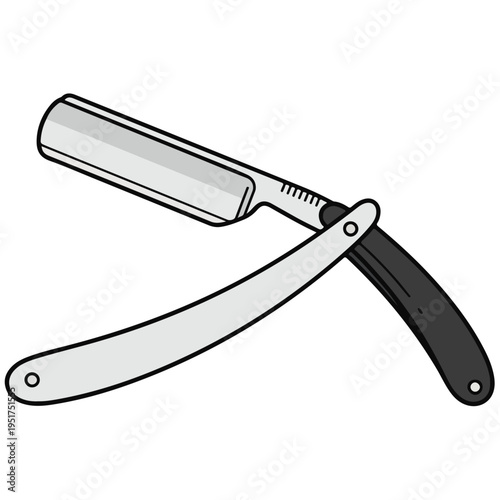 Straight Razor Folding Barber Shaving Flat Vector Illustration