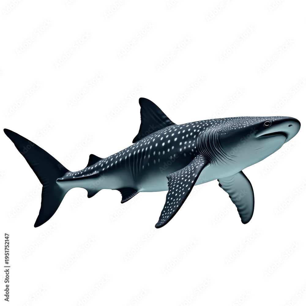 Fototapeta premium Realistic illustration of a majestic whale shark swimming gracefully in the ocean, showcasing its unique pattern and calm demeanor. on transparent background