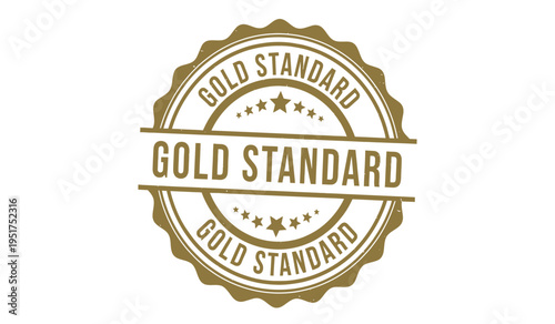 Gold standard stamp seal logo with stars on white background