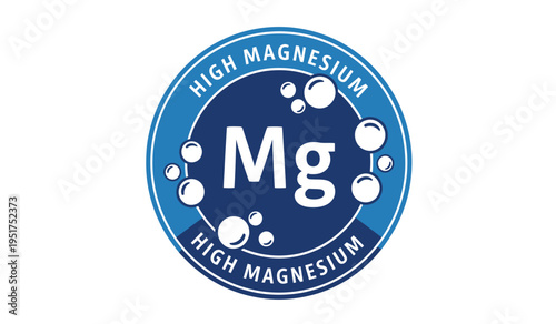 High magnesium mineral supplement logo with bubbles and blue color scheme