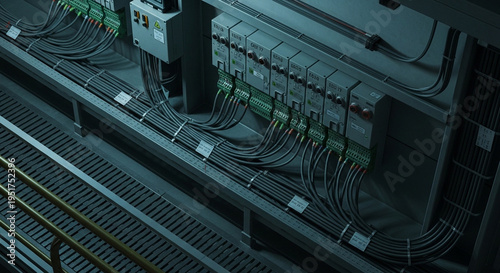 Close-up of Industrial Electrical Control Panel Wiring and Components.