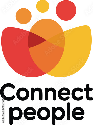 Abstract connect people logo with colorful overlapping petals and circles representing community unity networking and social collaboration vector illustration.