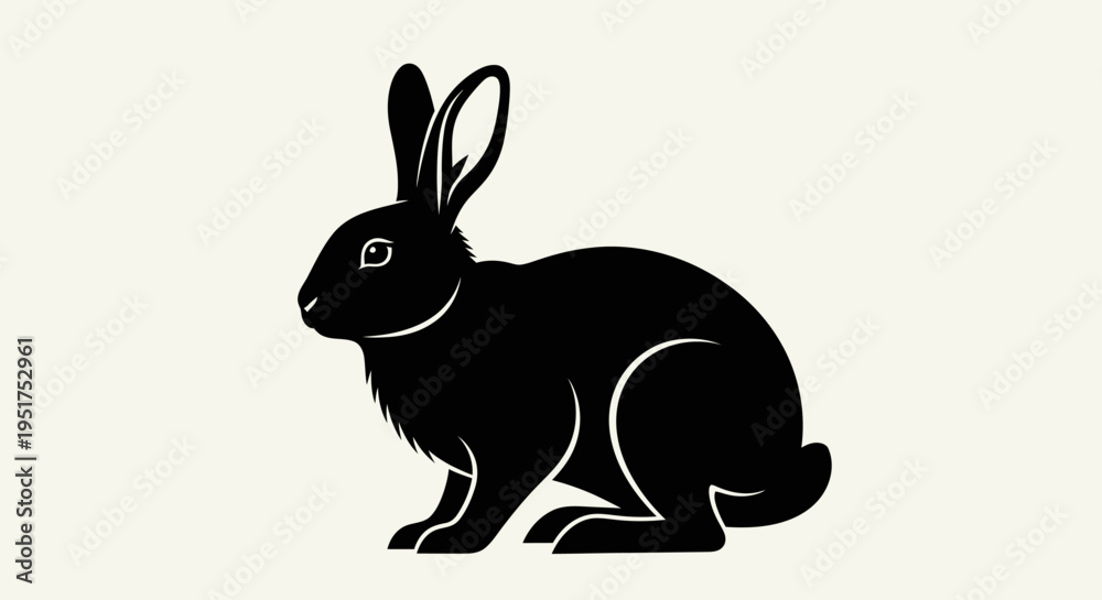 Fototapeta premium Black rabbit silhouette on a light background, minimalist design