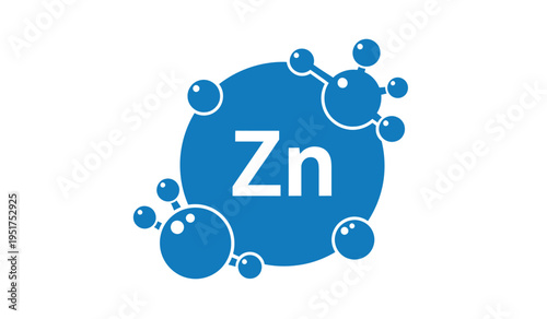Zinc element symbol Zn with molecular structure illustration