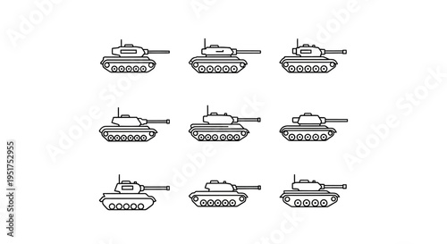 Set of pixel art military tanks, vector illustration, isolated on white background