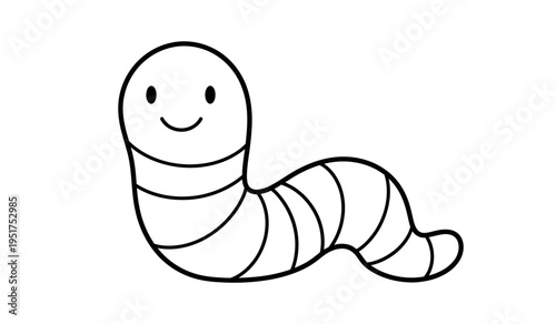 Cute cartoon worm smiling on white background for kids