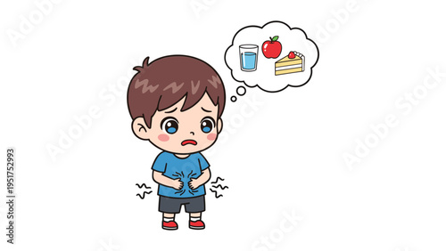 sick child with fever and medicine concept flat design vector illustration
