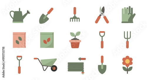 Gardening tools and equipment for planting flowers and vegetables outdoors