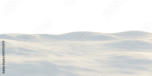 Minimal snow landscape with smooth snowdrifts and rolling winter hills creating a calm frozen scene. Clean snowy terrain isolated on transparent background, 3d rendering.