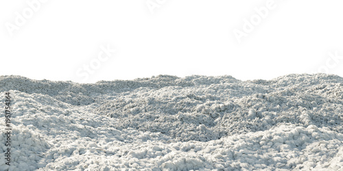 Detailed snow surface with rough texture forming a natural winter terrain landscape. Close view of uneven snowy ground isolated on transparent background, 3d rendering.