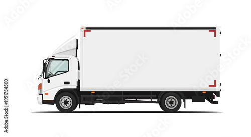 Side view of a white delivery truck on a plain white background