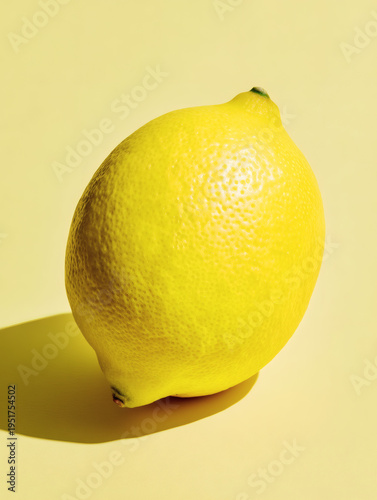 single premium date fruit positioned at the bottom right corner of a soft lemon yellow pastel background. The fruit casts a delicate soft shadow, emphasizing its shape and texture. The majority 