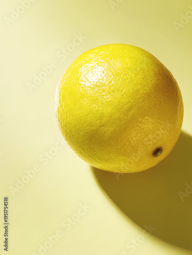 single premium date fruit positioned at the bottom right corner of a soft lemon yellow pastel background. The fruit casts a delicate soft shadow, emphasizing its shape and texture. The majority 