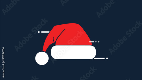 Iconic red and white Santa Claus hat displayed against a dark blue background for a stylish holiday season graphic.