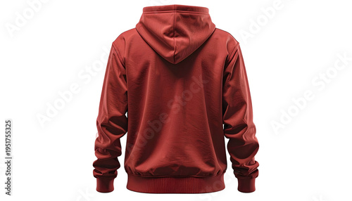 The back of a red hoodie against a black background