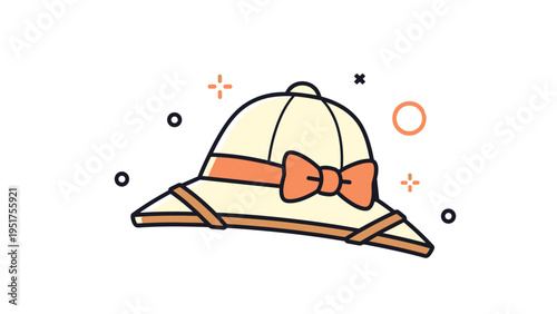 Stylish cream-colored sun hat decorated with an orange ribbon and bow for summer fashion and sun protection.