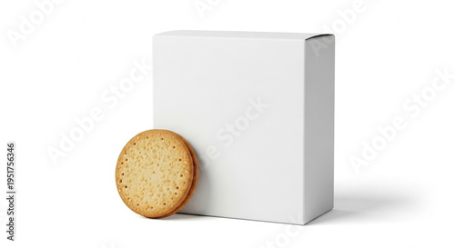 A white rectangular box with a single cookie leaning against it