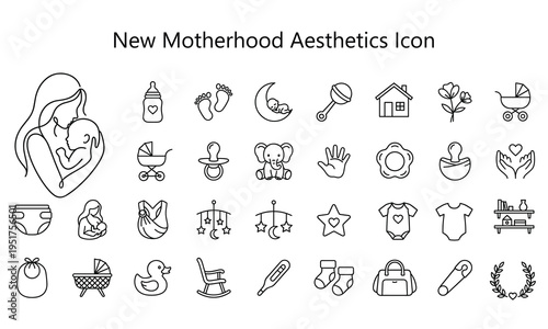 flat design motherhood icons set with baby care and parenting symbols vector illustration