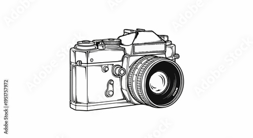 Retro film camera with textured lens and focus ring