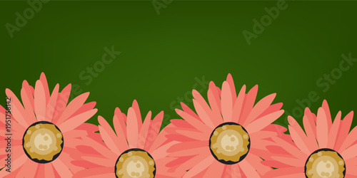 Red flowers. Vector illustration isolated on green  background.