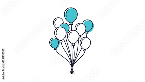 Colorful bunch of blue and white helium balloons tied together for a festive celebration, birthday party, or special event.