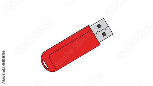 Red USB flash drive memory stick for portable data storage and file transfer on a white background for technology and business.